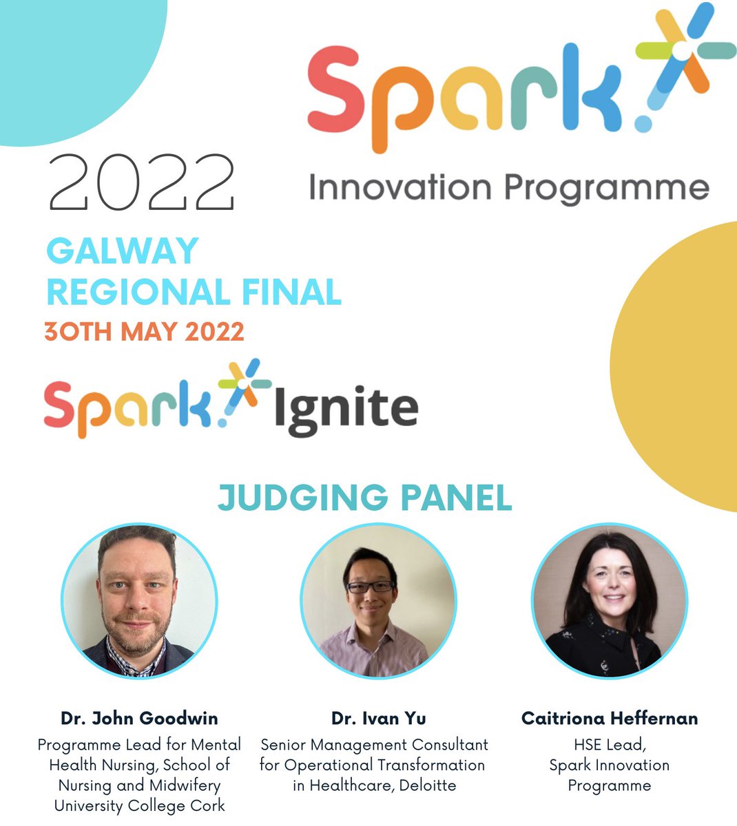 Kicking off tonight with the 1st of our regional finals 🙌 6 teams will pitch their ideas for innovations in healthcare and win seed funding to progress their projects.Thanks in advance 2 our judges. You’ll no doubt have a tough task ahead <a href="/jgoodwinnurse/">Dr Johnny Goodwin</a> @IvanYu91 <a href="/heffernan_c1/">Caitriona Heffernan</a>