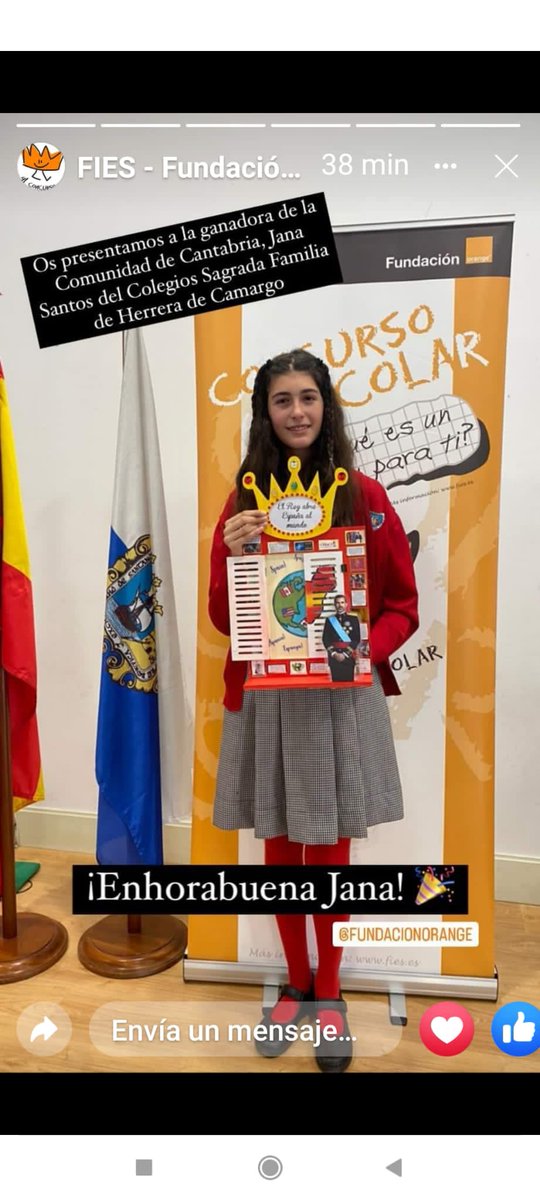 safacantabria's tweet photo. La SAFA con una amplia presencia en la final autonómica del concurso "¿Qué es un Rey para ti?".
La ganadora 🥇, nuestra alumna Jana, representará a Cantabria en fase nacional. 
¡Enhorabuena! 
#EstudioEnLaSAFA❤️ https://t.co/dqt4euuStb