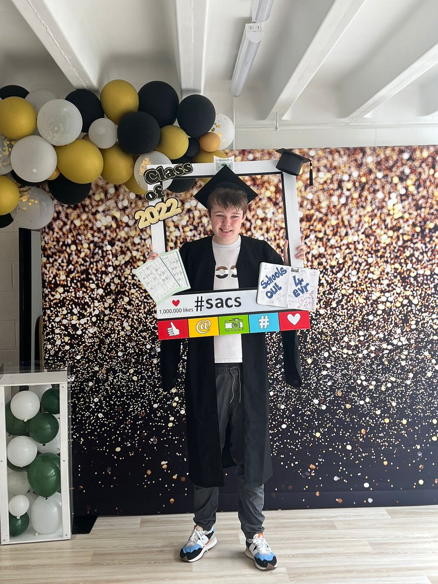 SuzanneMcV's tweet photo. Today we had our first graduation party in St. Gabriel's class @staidanscs We are so proud of Stephen and all that he has achieved this year. We are going to miss his bubbly personality around the school 👨‍🎓 https://t.co/2KUtcRhMKu