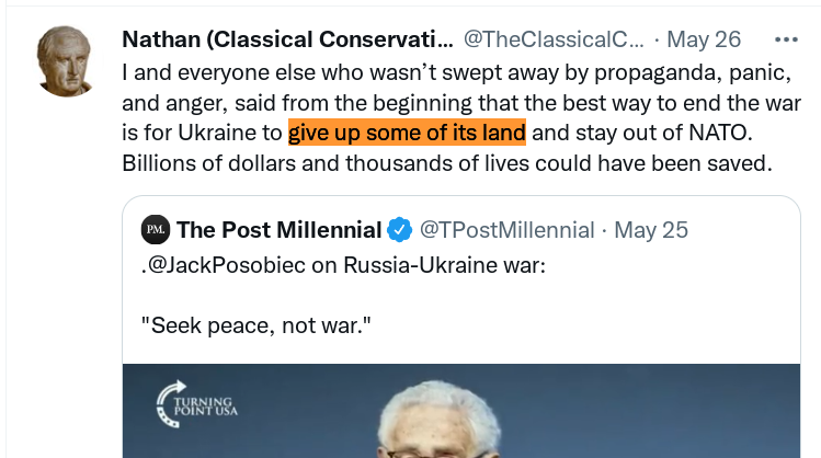 DoppelMark's tweet photo. @TheClassicalCon First you (USA, UK &amp; RU) told Ukraine to give up its nuclear weapons - now you are telling them to give up some of its land.

Never give up weapons. And when somebody tells "only the community, not individuals" - yeah, he's coming for your weapons. https://t.co/8beCmTjJSE