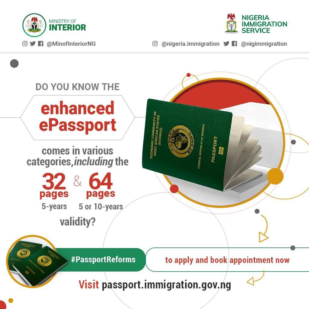PatrioticGee's tweet photo. The Enhanced ePassport comes in various categories, including the 32 pages(5 years) & 64 pages (5 or 10years) Validity.
Retweet so others can learn.
#PassportReforms https://t.co/y2Rnq36JBi