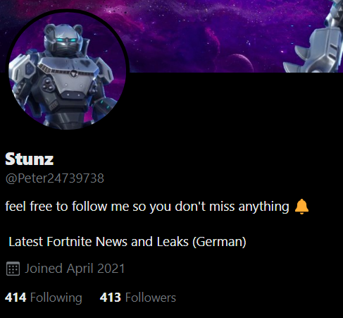 StunzNews's tweet photo. Einfach 410 geknackt ihr seid zu krank xD😅
Danke für den Support alle❤️❤️
#FortniteArt #Fortnite #Coummunity
@Saii_Official @YQC_Venom @AryloadFn @Leon123cool https://t.co/7RV2sWdIV9
