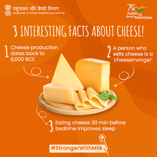 Dept_of_AHD's tweet photo. 🧀🧡 | Delicious, nutritious & quite interesting!
👉🏻 Do you know more #FunFacts about #Cheese? Tell us in the comments.
#AmritMahotsav #WorldMilkDay #Nutrition #Milk #Dairy #DairyIndia #SehatKaSaathi #StrongerWithMilk https://t.co/EFBrJEK9EM