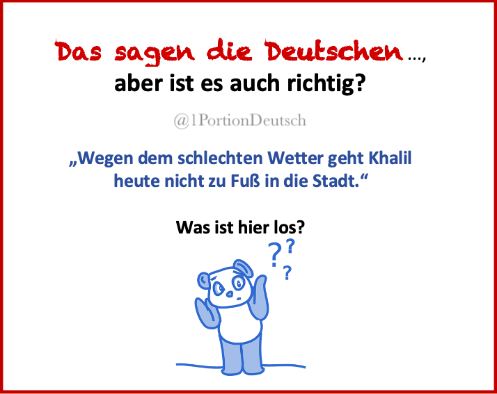 1PortionDeutsch's tweet photo. #Deutschlernen #LearnGerman #Grammatik
#Standardsprache #Umgangssprache
Wie die Deutschen reden, ist nicht unbedingt immer ganz richtig. Was kann man hier verbessern? https://t.co/gE9QAMsgjj