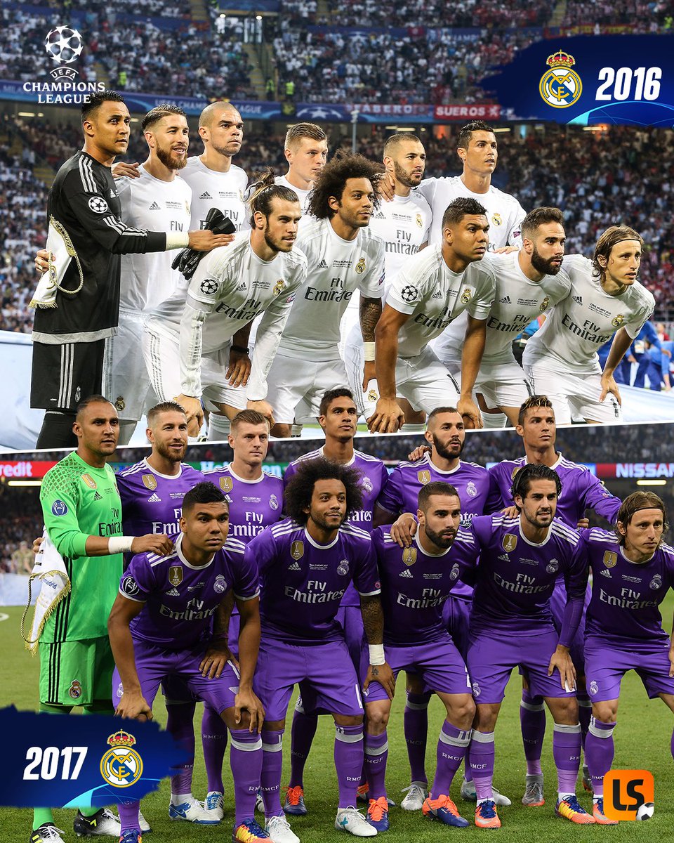 #OnThisDay in 2017, Real Madrid became the first team in history to 𝗱𝗲𝗳𝗲𝗻𝗱 the UEFA Champions League 🏆 Nine of their XI from 2016 final started the game 💪