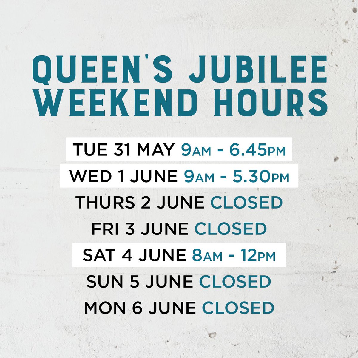 CollusionBarber's tweet image. Collusions opening times for this week… ✂️ and a reminder that Rob won’t be in this Saturday, he will return to work on Tuesday 21st June. Happy Jubilee 👸 #hitchin #PlatinumJubilee