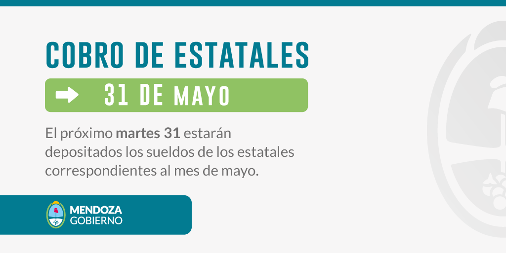⚠️
El martes 31 de mayo estarán depositados los sueldos de los empleados estatales.