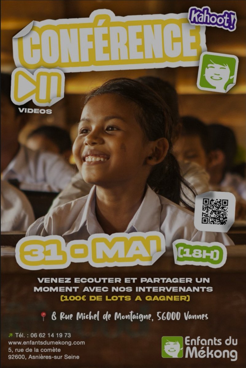 Conférence, ouverte à tous, à #IUTVannes demain mardi 31 mai à 18h (Amphithéâtre Alfred Sauvy) Présentation #association <a href="/EnfantsduMekong/">Enfants du Mékong</a>  #Vannes #humanitaire #parrainage #education #solidarite <a href="/UBS_universite/">UBS_universite</a>