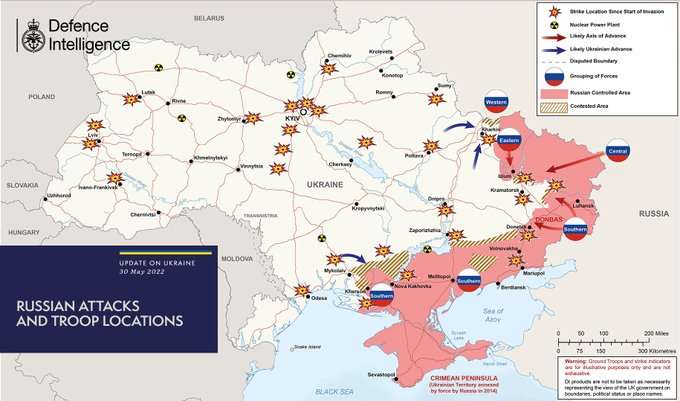 Russian attacks and troop locations map 30/05/22