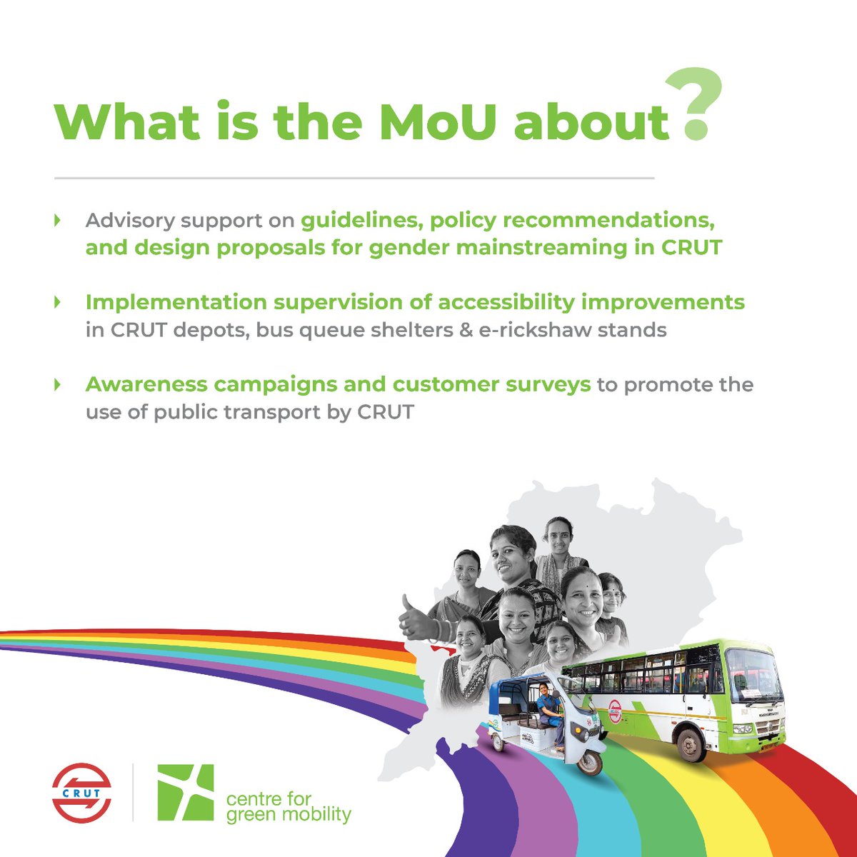 GreenMobilityIN's tweet photo. We are excited to have signed an MoU with @CRUT_BBSR to provide technical assistance &amp; advisory support for e-vehicle adoption, sustainability &amp; #gendermainstreaming initiatives in #urbantransit. https://t.co/6m2JeeapxF