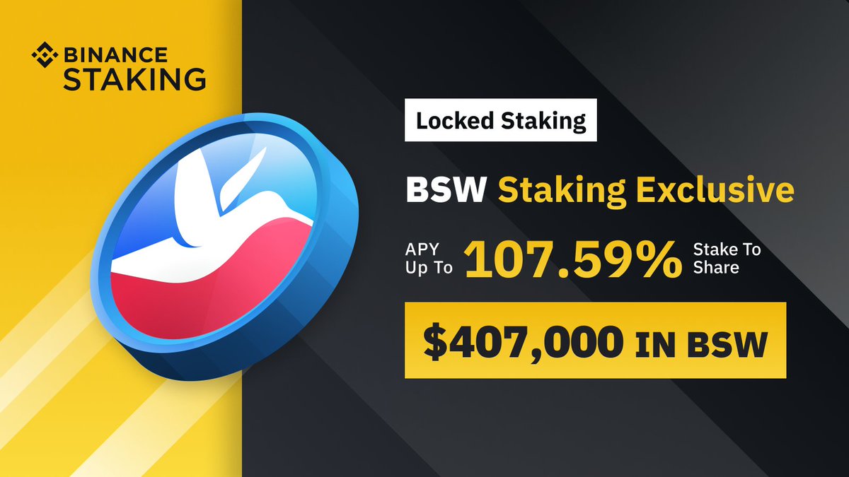 binance's tweet photo. #Binance Staking launches a @Biswap_Dex $BSW Staking Exclusive! 

Stake to share $407,000 in $BSW and receive up to 107.59% APY in digital asset rewards. 

Find out more ➡️ https://t.co/RZDWP8UWLz https://t.co/Wyc21dgfWB