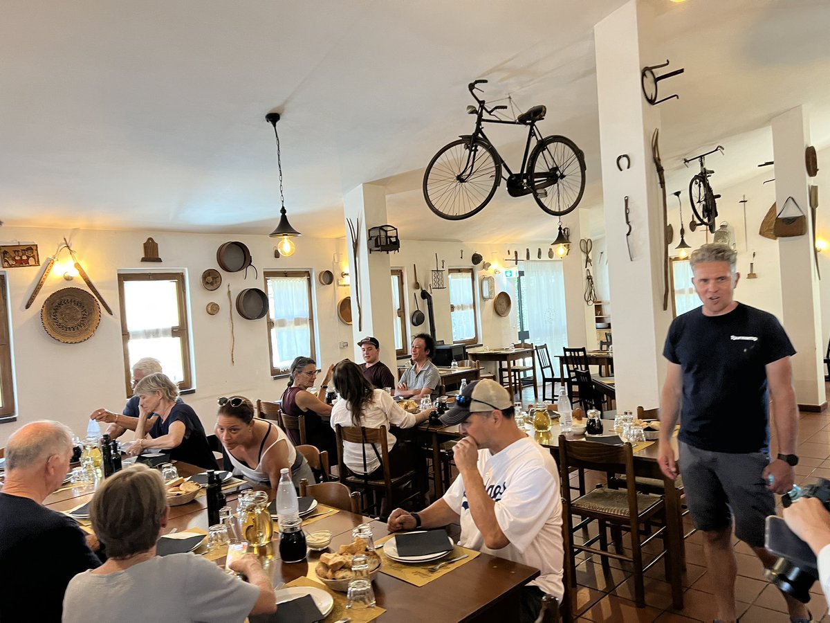 carltonreid's tweet photo. Now on the #chefbiketour in Sardinia. Not yet got our bikes. It’s a foodie cycle tour (with US chef @MarySueMilliken) so lunch first. https://t.co/G6n1eeSx0B
