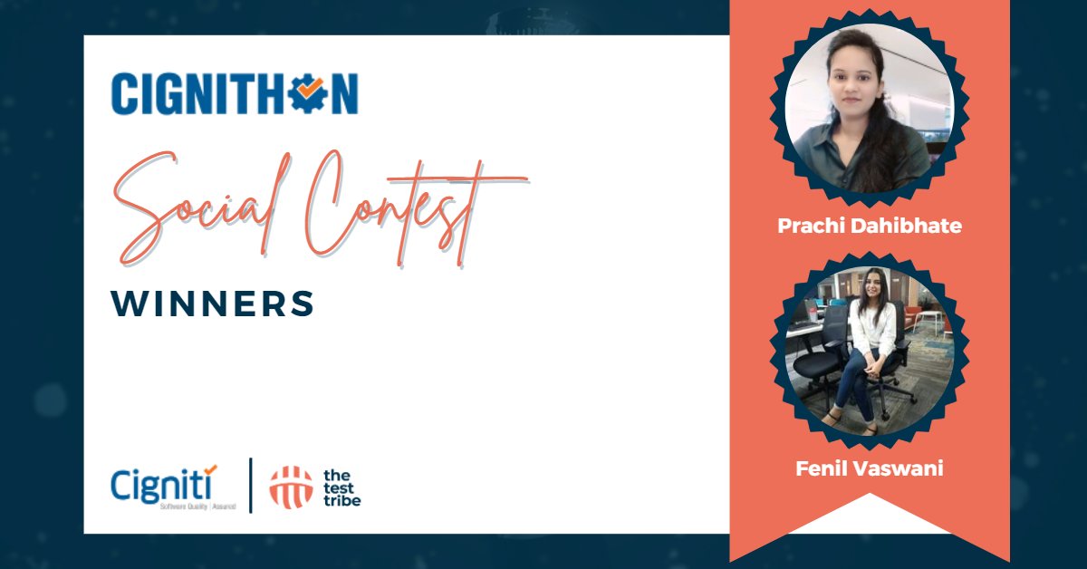 the_test_tribe's tweet photo. Congratulations to @prachidahibhat3 & Fenil Vaswani for winning Cignithon's Social Contest! ๐คฉ ๐คฉ
A big thanks to everyone who participated!
@cigniti
.
.
.
#Cignithon #thetesttribe #hackathon https://t.co/0fu51eAoSc