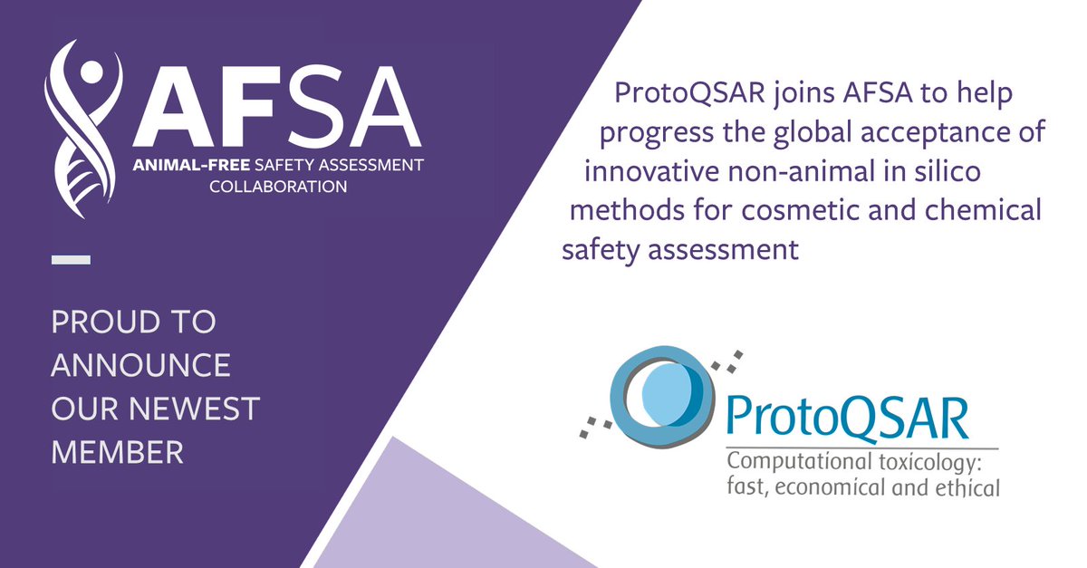 AFSAcollab's tweet photo. π’ Weβre excited to announce our newest member! @ProtoQSAR has joined the @AFSACollab to support #insilico animal-free innovation and position #NAMs as the primary paradigm in cosmetic & chemical #safety assessment. Welcome to the #AFSAfamily @ProtoQSAR! π #HereWeGrowAgain https://t.co/TvcpOP9QEe
