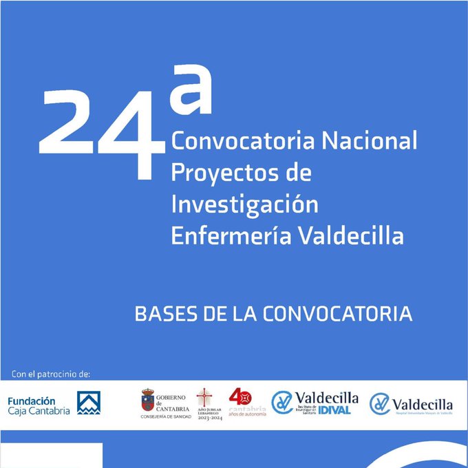 🆕 24ª Convocatoria Nacional Proyectos de Investigación  Enfermería Valdecilla
📆 Solicitudes hasta el 30 de junio

Dos categorías de premios:
🏆 Mejor proyecto 
🏆Mejor Proyecto a desarrollar en el <a href="/HUnivValdecilla/">Hospital Universitario Marqués de Valdecilla</a>
 
 🔗Más información ow.ly/atMI50J2Jrg