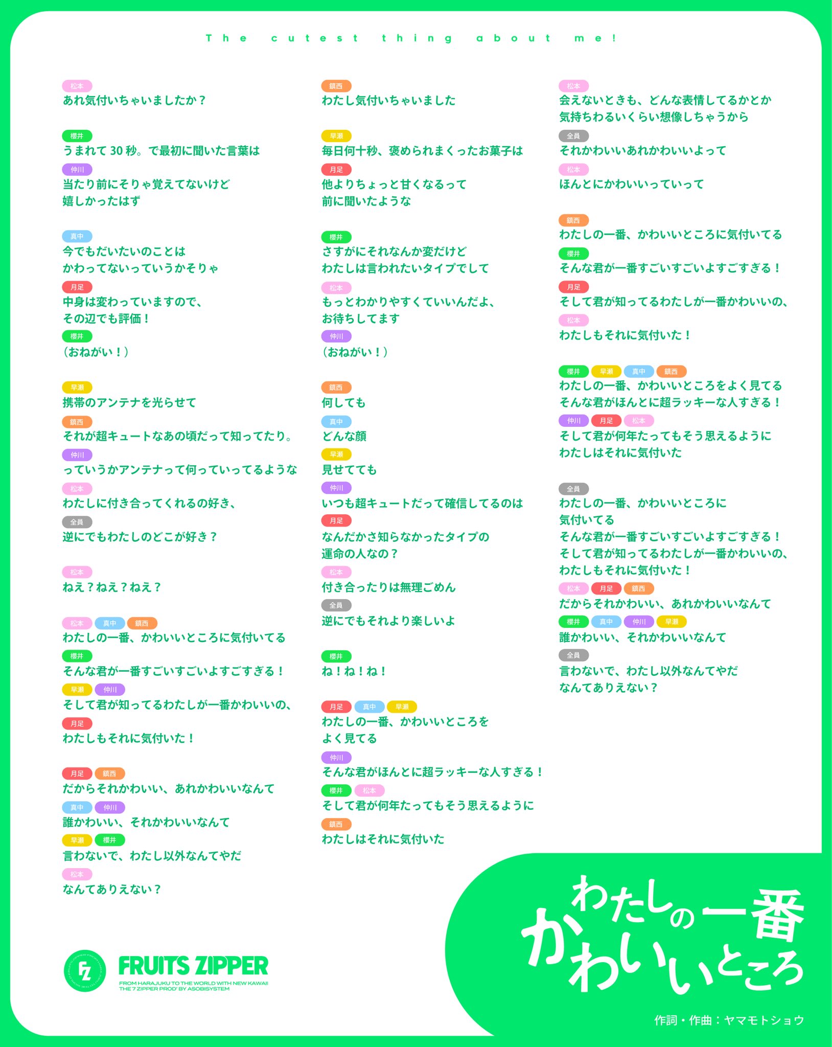 Fruits Zipper Official 歌詞 歌割り公開 プレミア公開いかがでしたか わたしの一番 かわいいところ の歌詞画像を公開です この画像を片手に 1度じゃ見きれなかったアノ子の かわいいところを もう１度 最高の映像 T Co