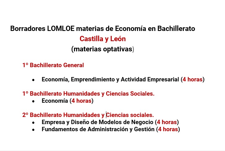 LOMLOE Castilla y León (borradores) Así quedan las materias del Departamento de Economía. Todas son  optativas.
.
Abro hilo desgranando por modalidades de bachillerato.
.
Gran labor de las asociaciones de profesores economía defendiendo nuestras materias
<a href="/Apesec_CyL/">Apesec CyL</a> <a href="/Ceapes2/">Ceapes</a>