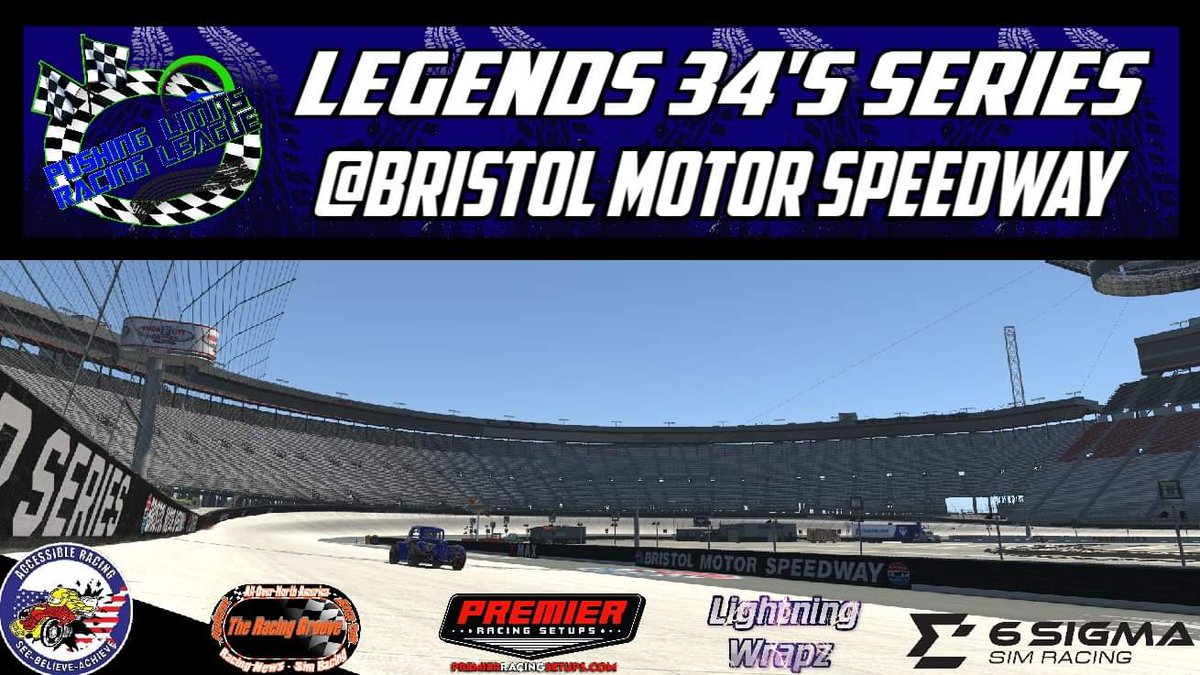 Want something different on the show? Got you covered with Pushing Limits Racing League tonight! Legend 34's Series are in action at The Last Great Colosseum: Bristol Motor Speedway!

Presented By:
6 Sigma Sim Racing 
Accessible Racing 
Premier Racing Setups 
Lightning Wrapz 
TRG https://t.co/f2SQ7NR8iy