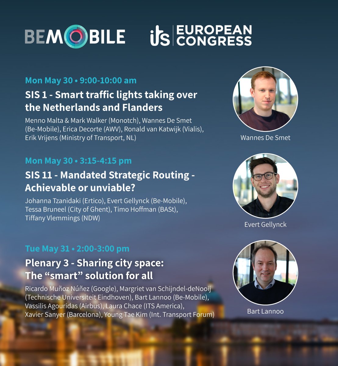 Today, the #ITS European #Congress kicked off in #Toulouse. As usual, our Be-Mobile experts are present. Be sure to catch some interesting sessions in which they are participating!
#SmartMobility #SmartCities #Innovation #Technology #ITSToulouse2022