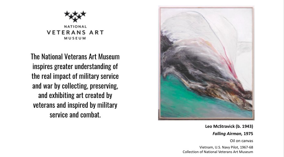 Today we commemorate, honor &amp; reflect on the sacrifices of our fallen service members. Many of the works in our permanent collection and rotating exhibitions pay tribute, such as Leo McStravick’s "Falling Airman" (oil on canvas). Today we are open 10am-1pm.