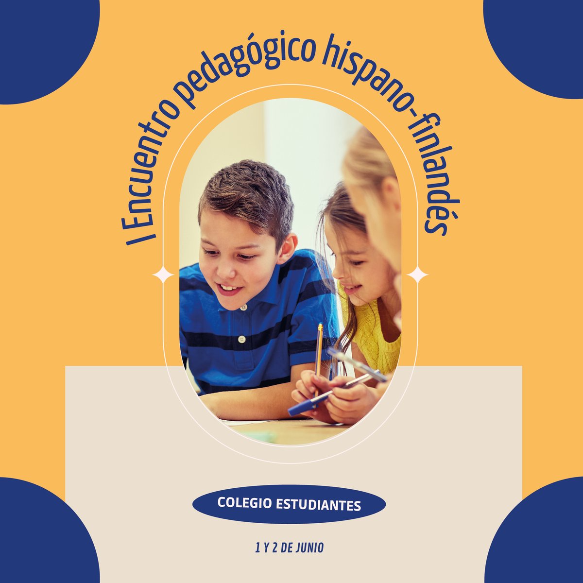 El I Encuentro Pedagógico Hispano-finlandés tendrá lugar los días 1 y 2 de junio en Colegio Estudiantes y será un espacio de #reflexión abierto a todas las personas interesadas en el #ÁmbitoEducativo. 

➡️Descubre el programa completo y reserva tu plaza: bit.ly/EncuentroPedag….