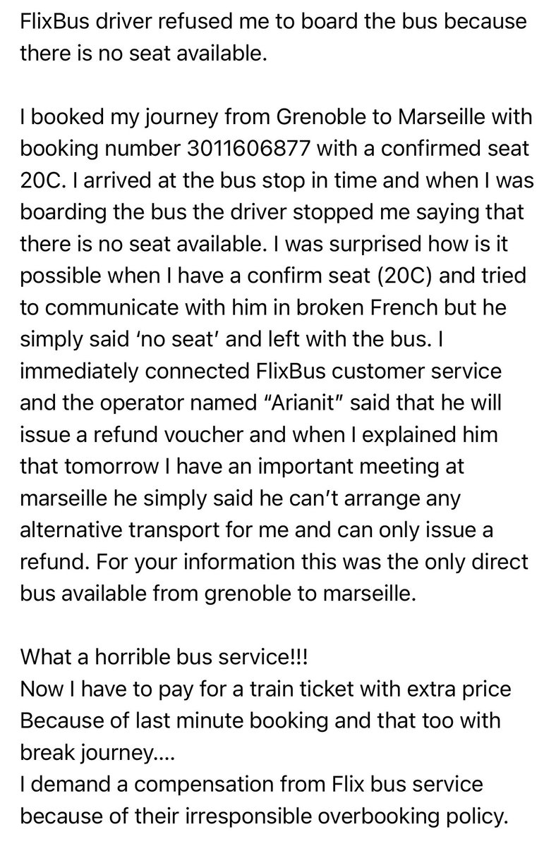 arindamdey8's tweet photo. @FlixBus_FR : Horrible experience with FlixBus service. The FlixBus driver just refused to let me board the bus because there is no seat available.

Be careful when booking with FlixBus because you maybe refused to board the bus Because of overbooking policy of @FlixBus https://t.co/KENYuouedi