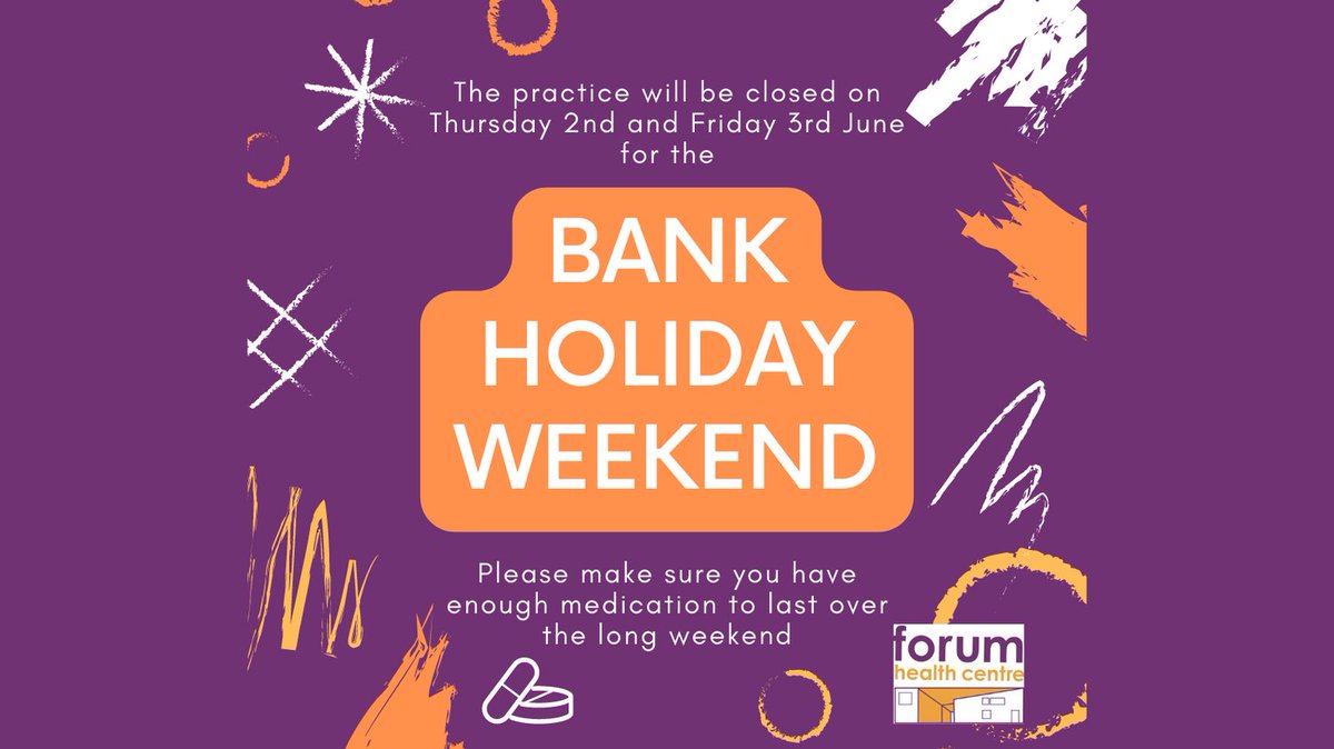 The practice will be closed for the bank holidays on Thursday 2nd and Friday 3rd June 2022. We will re-open as normal on Monday morning.

If you need non-emergency medical advice whilst we are closed, please call 111.