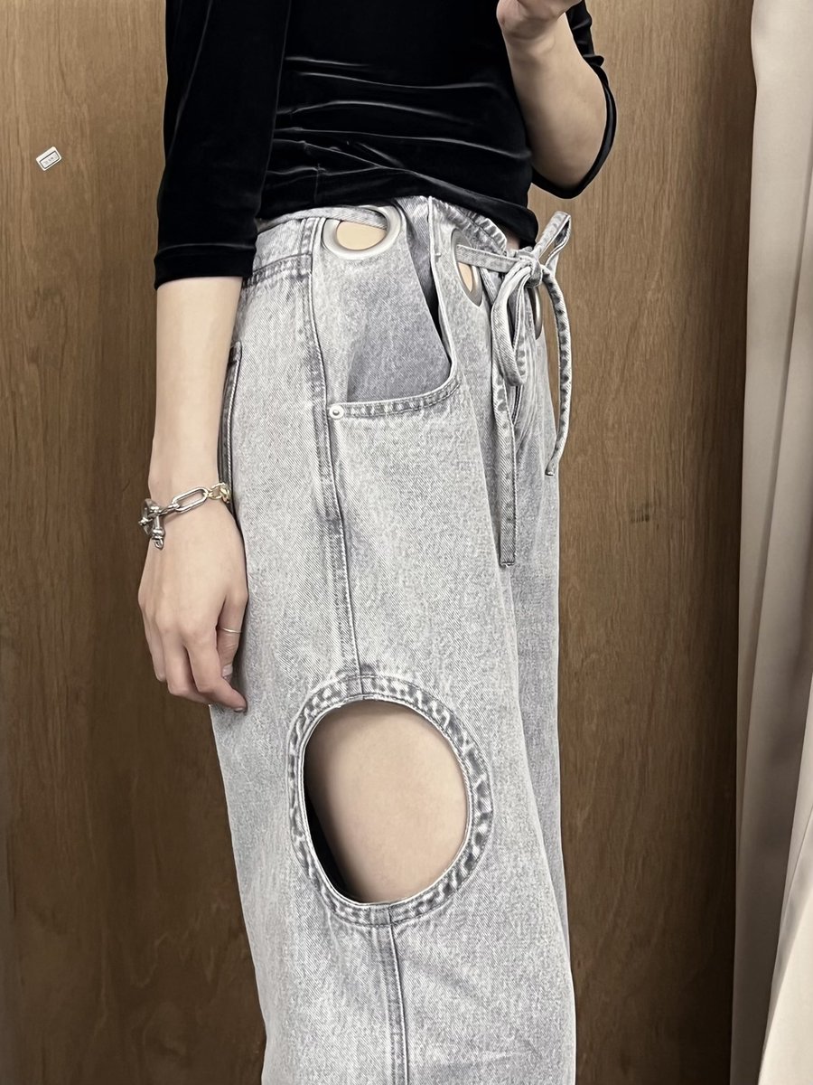 musubore クレーターハトメデニムパンツ グレー musubore クレーターハトメデニムパンツ グレー