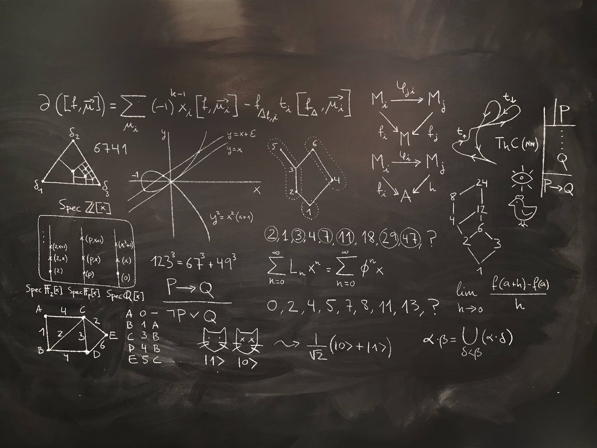 edusadeci's tweet photo. ¡Nueva pizarra en #Derivando!
¿Qué reconocéis? (Conceptos, nombres de matemáticos relacionados con lo que hay en la pizarra…) ¿podéis resolver los problemas planteados? https://t.co/QZYl9RMZ8a