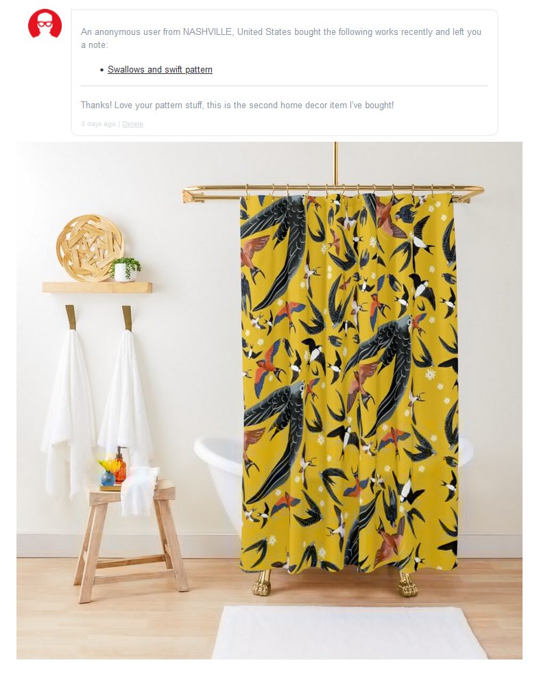 BeletteLePink's tweet photo. Thank you dear buyer!! 😘😘🎢👋🌈
Save up to 60% OFF at @redbubble_es Swallows and swift #showercurtains by @belettelepink
#belettelepink #findyouthing #RBandME #homedecor #birdlovers
https://t.co/zlnaVLdHRL https://t.co/bmpgKSSJir