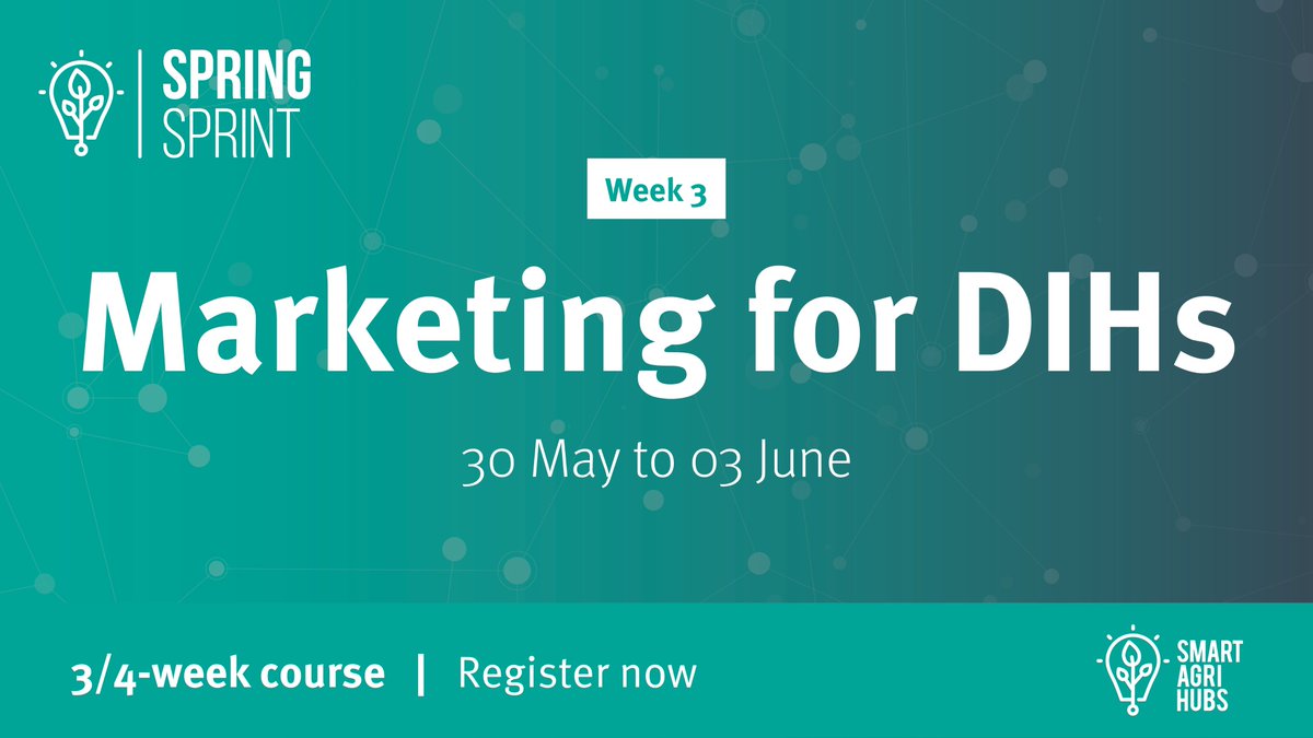 SmartAgriHubs's tweet photo. 📌 This week in the #SAH #SpringSprint: #Marketing and #Engagement!
📣 Always wanted to know how other #DIHs make themselves so well known? Then follow the course on the LXP!
➡️Did you miss the first two weeks of Spring Sprint? You can still join: https://t.co/9QNfzIwoTH https://t.co/KTDcPSIKXl