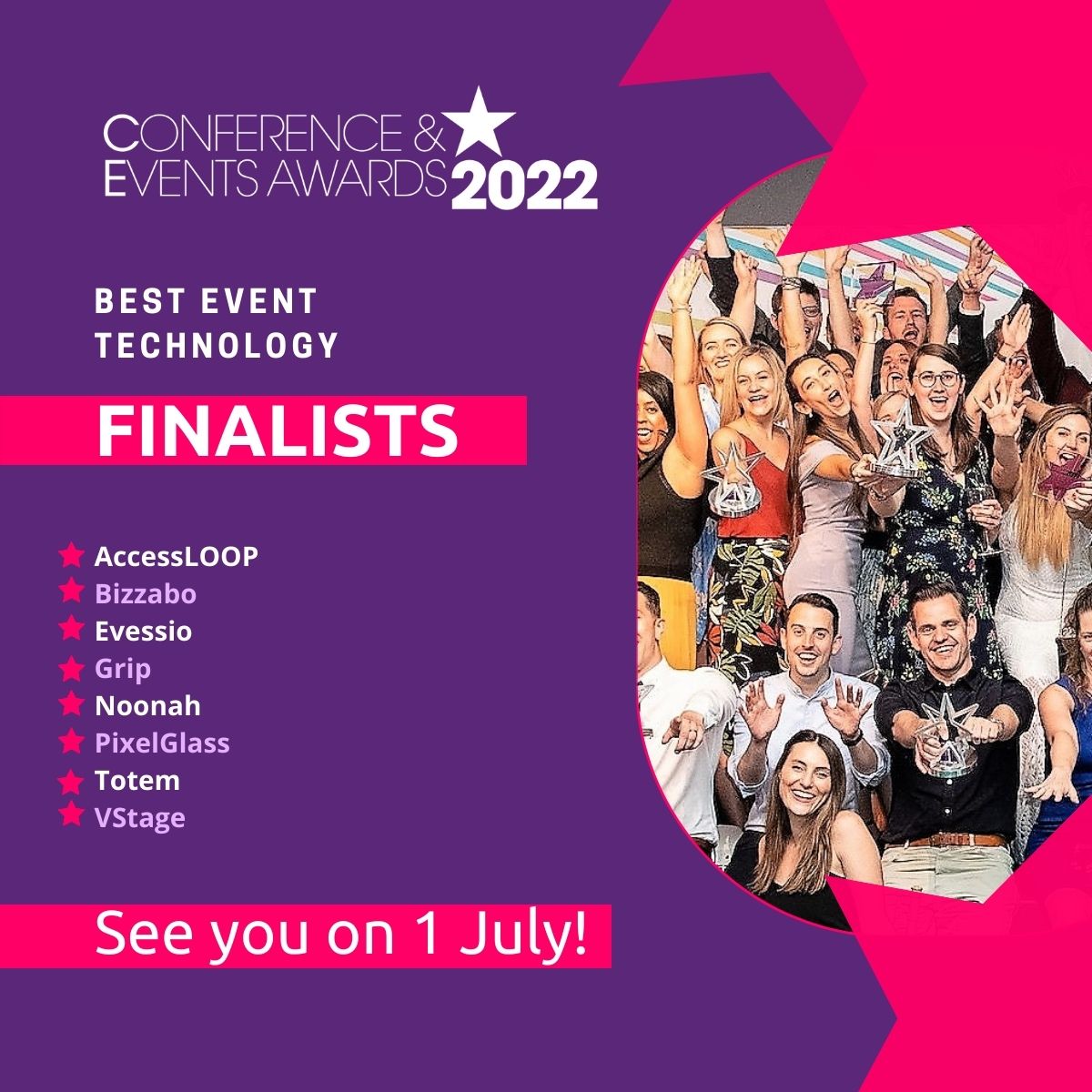 Congratulations to the finalists in the Best Event Technology category at the #ConfAwards. Good luck to all! Looking forward to celebrating the winners on 1 July 
➡️bit.ly/3FQ9mYL