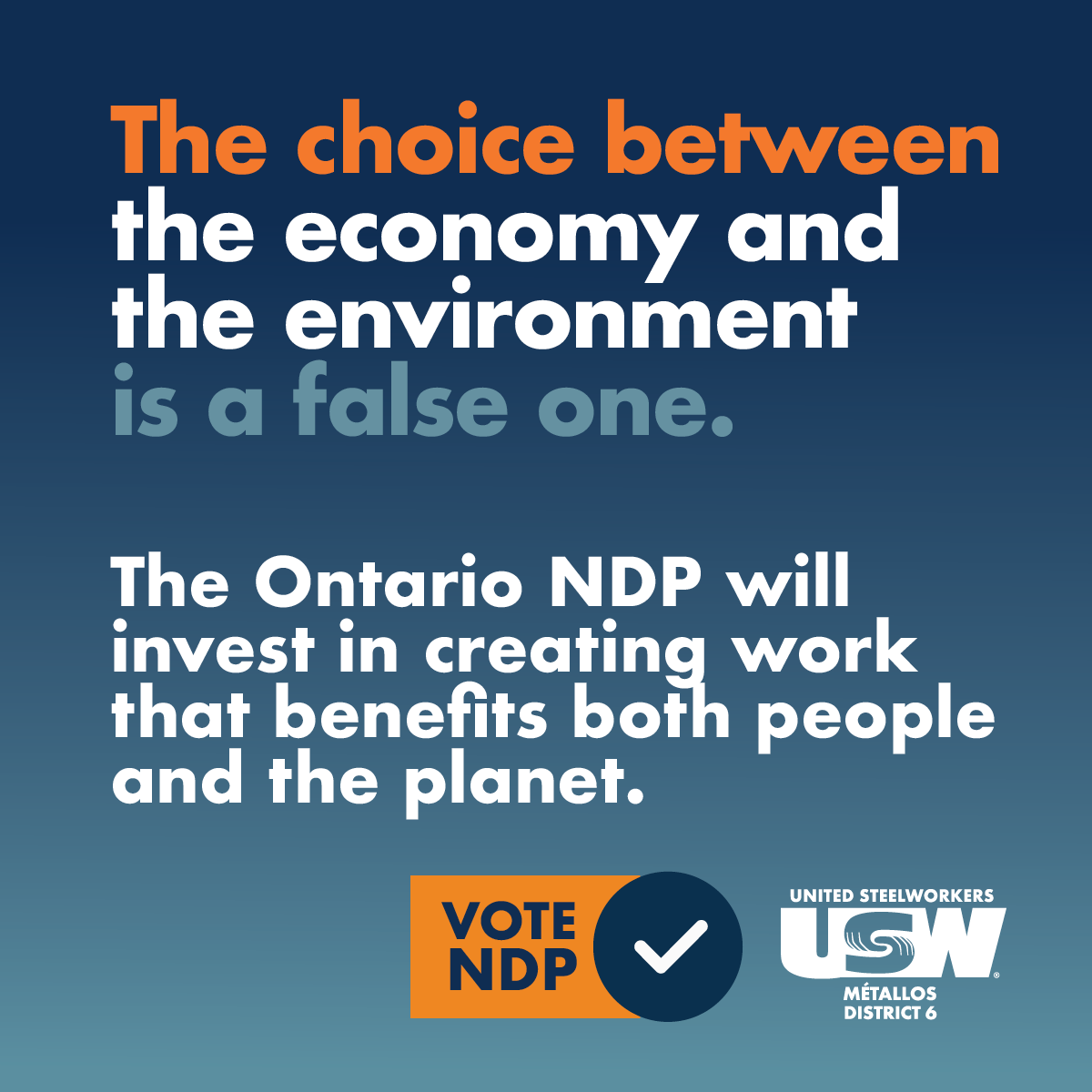 uswdistrict6's tweet photo. Good jobs are green jobs. The choice between the economy and the environment is a false one. The Ontario NDP will invest in creating work that benefits both people and the planet. 🏭🌎

Make a plan to vote at: https://t.co/UudZ8KCQn7

#USWVotes #OnLab #OnPoli #ONelxn https://t.co/Vc7s99vRai