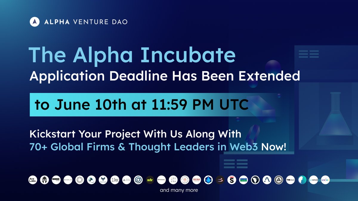 stellaxyz_'s tweet photo. 📣 Hey #Web3 builders! Your voice has been heard!💫

We're thrilled to announce that the deadline for Alpha Incubate program has been extended to June 10th at 11:59 PM UTC!🤩🚀

🌟 90+ projects have already applied! Now it’s your turn!

DON’T MISS IT!👇
https://t.co/OooyH1XVPq https://t.co/MlhoGctP5S