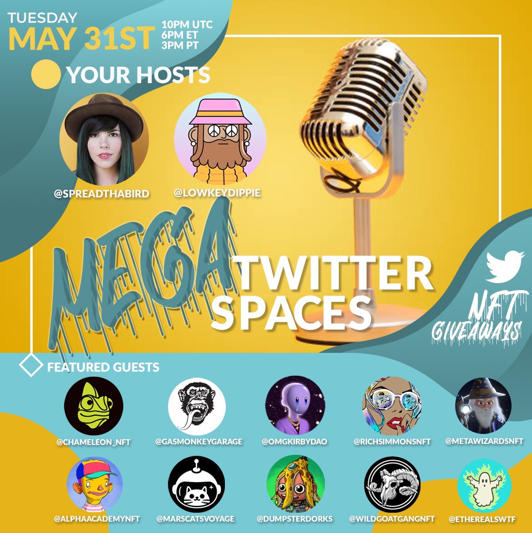 WildGoatGangNFT's tweet photo. Goatly Reminder that we will be taking the stage on @spreadthabird and @LowkeyDippie 's #MEGASpaces

TOMORROW @ 6:00pm est!! 🗓️🕕

We need ALL Goats in attendance repping your favourite WGG or DG pfp! Set those reminders fam 👏🐐🤍

https://t.co/CSdnnoONB5 https://t.co/p9x29ybZIX