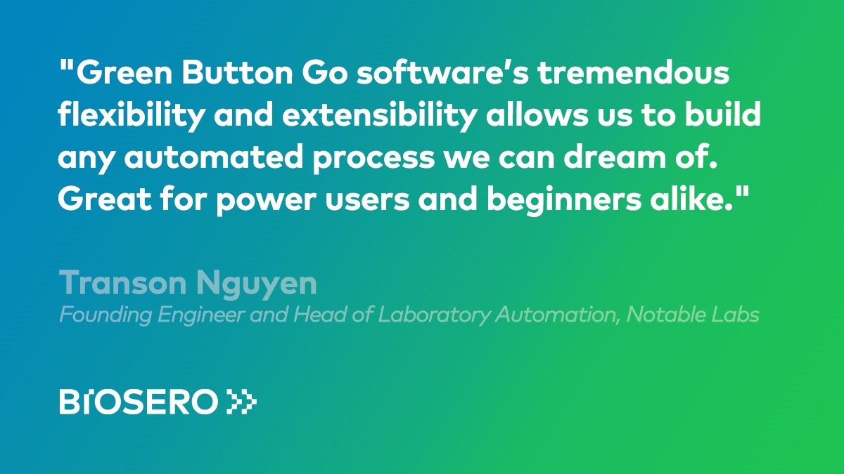Biosero's tweet photo. Love this shoutout. Hear more from Transon here >> https://t.co/QXl3cAG9B8

#Biosero #GreenButtonGo #GBGScheduler #Biosero #LaboratoryAutomation #LabAutomation #Robotics https://t.co/MpnPi3C1Tf