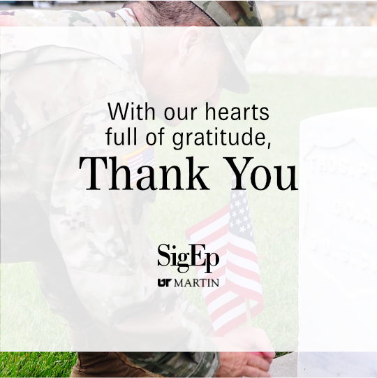 We mark Memorial Day each year with a remembrance of Sgt. Israel “Izzy” Paul O’Bryan (’08) and Capt. Robert Austin Ridley (’05). They have joined our Chapter Eternal and their memory will be in our hearts forever.

utmartin.sigep.org/blog/sigep-at-…