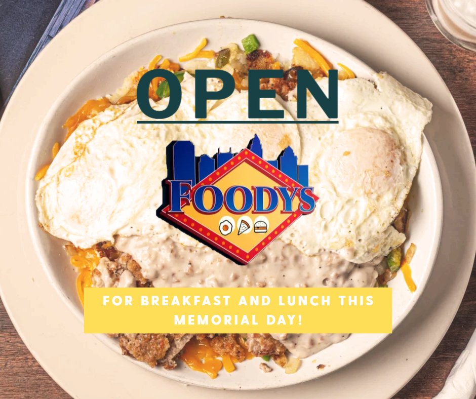 Join us at FOODYS as we celebrate the lives of those who’ve served and their families this Memorial Day. 
Dine-in with us for #Breakfast 🥞 or #Lunch 🍔 and enjoy your favorite dishes or order online directly on our website. ALL VETERANS GET 20% OFF
#Memorial_Day#foodys#tampafood 