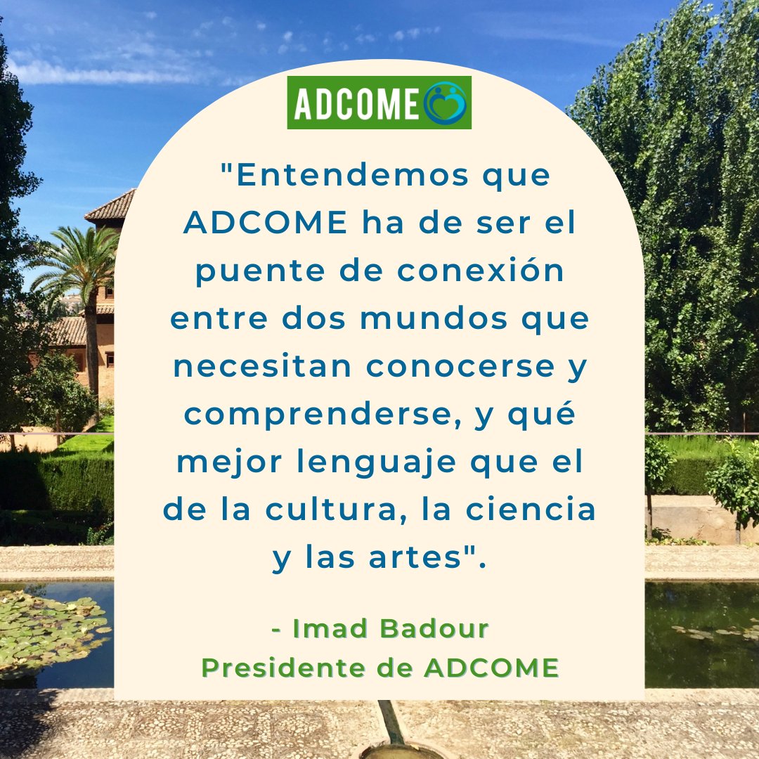 adcome_asoc's tweet photo. "Entendemos que ADCOME ha de ser el puente de conexión entre dos mundos que necesitan conocerse y comprenderse, y qué mejor lenguaje que el de la cultura, la ciencia y las artes".
- Imad Badour
Presidente de ADCOME.
https://t.co/ZwU7oImntn
#españa #europa #orientemedio #adcome https://t.co/LOZoLYzjgU