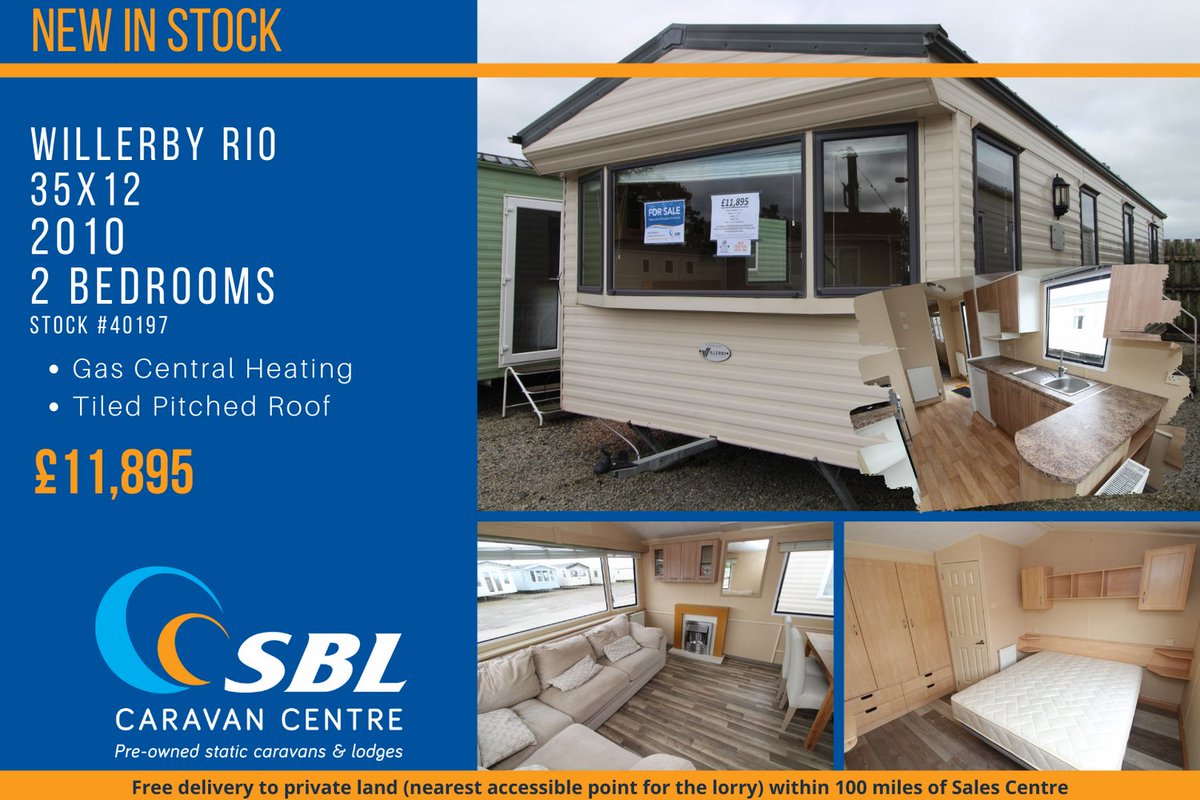 SBLcaravans's tweet photo. New in stock: Willerby Rio 35x12 2 bed 2010. Gas central heating &amp; tiled pitched roof. Free delivery within 100 miles of sales centre. Price £11,895. Stock number 40197. https://t.co/PADtI6HgGD