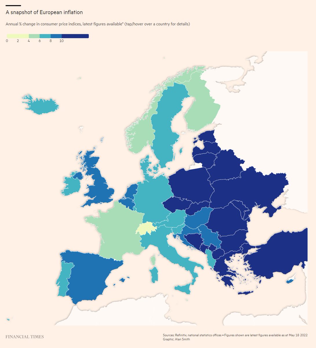 AWMCheung's tweet photo. The dark blue clouds are forming! A snapshot of European inflation 👀

Eurozone inflation data out tomorrow is expected to hit a new record high at 7.4% in the context of a 14-month low in economic confidence https://t.co/QpSDsLPMwv
