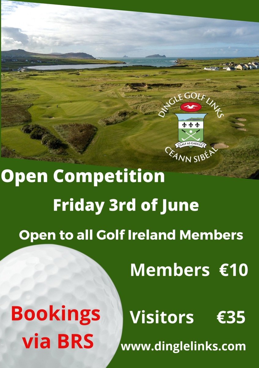 Any @GolfIreland_  #golfers in Dingle this weekend? We've an Open Comp this Friday. See for yourself why @top100golf ranks us in Irelands top 50! A steal at €35 🙌🏌🏿‍♂️🏌️‍♀️⛳☘️

#opencomp #golf #golfireland #opencompetition