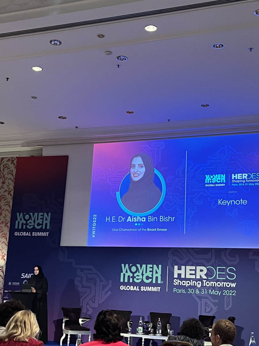 An amazing inspiring talk by <a href="/Aisha_BinBishr/">عائشة بنت بطي بن بشر</a>, Vice Chairwoman of the Board, #EMAAR &amp; the very first woman to lead the transformation of a smart city globally, who shows how the future in her country is widely empowered by women! 
<a href="/WomenInTechOrg/">Women in Tech® Global</a>
#WITGS22 #HERoesShapingTomorrow