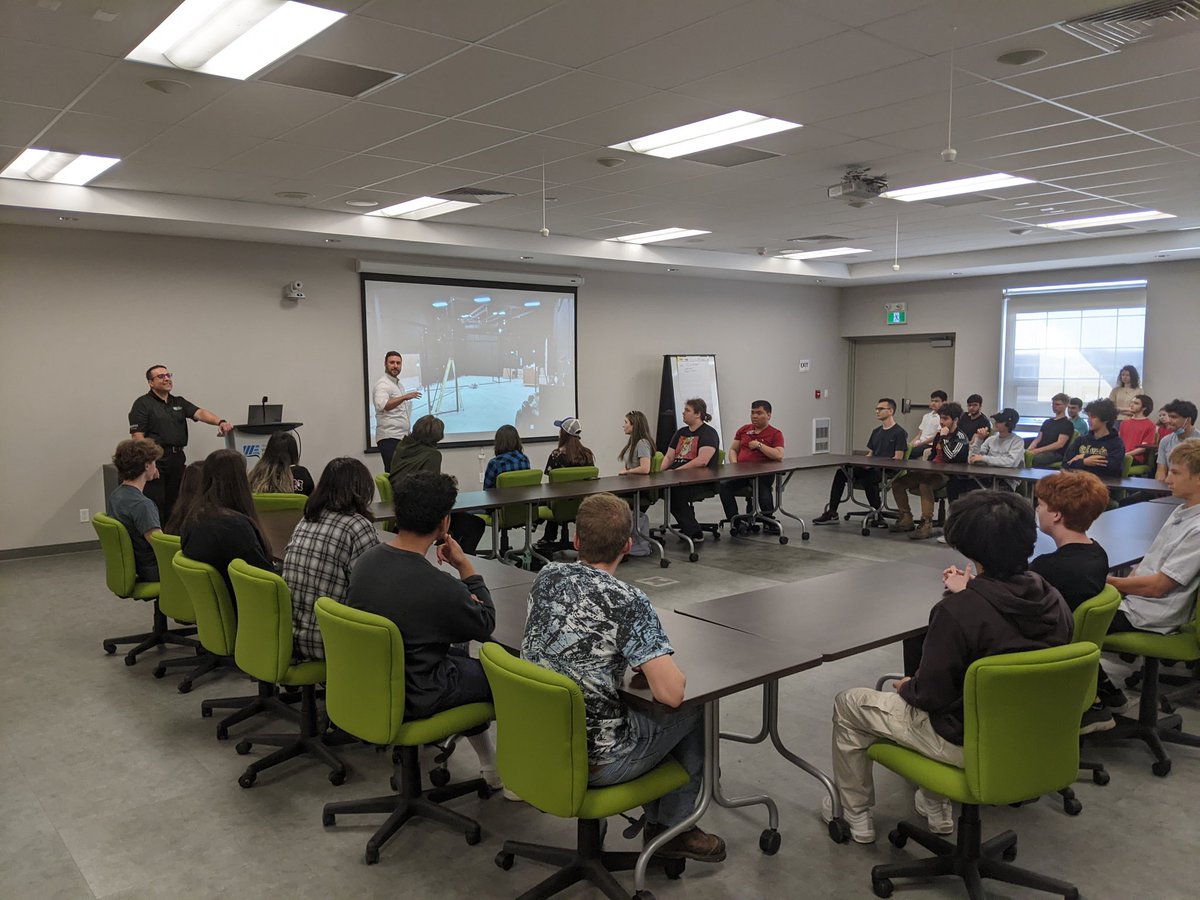 WEConstrAcademy's tweet photo. Students from St. Joseph's Tech Design program (Mr. Spina's classes) are at the Invest Windsor Essex VR Cave exploring the 3D planning that went into the design of Canada's first 3D printed house being built by Habitat for Humanity Windsor Essex. https://t.co/NnYiPFYsSF