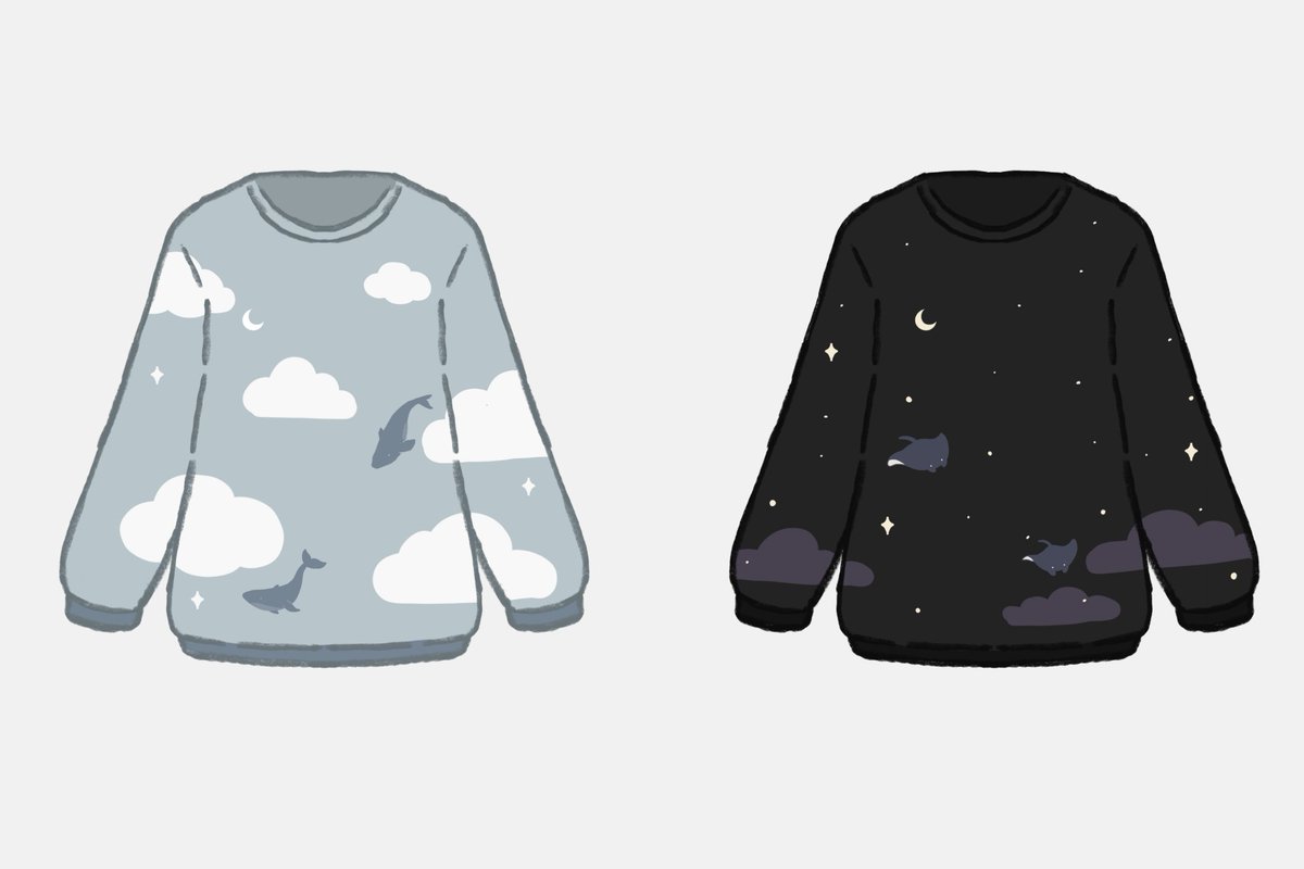 「sky whale and night ray sweater designs 」|leikya 🌿のイラスト