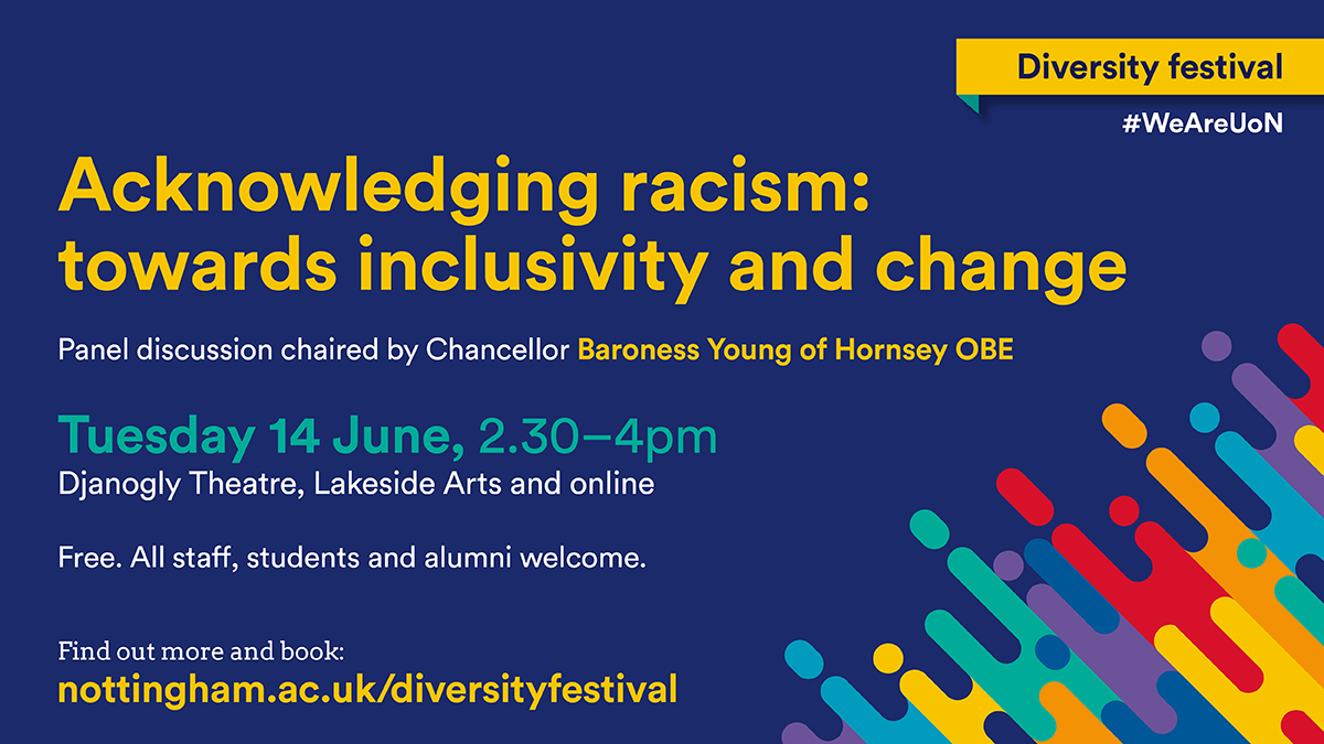 UniofNottingham's tweet photo. 🗓14 June: our Chancellor Baroness @LolaHornsey OBE will chair a discussion to explore the systemic issues around racism.

Find event info at https://t.co/N0ZkAqv2Kh #WeAreUoN https://t.co/zb9Rb17du6