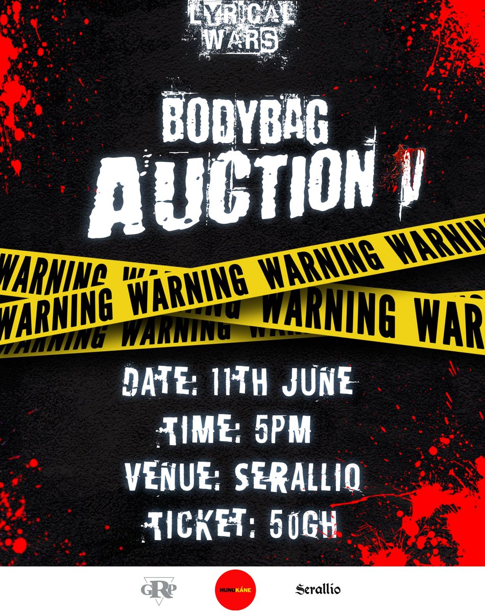 BeforePablo's tweet photo. I was behind the Poster &amp; Flyer works for @LyricalWarsGh's rollout on the upcoming #BodybagAuctionV !!
Crazy excited for this year's Biggest Battle Rap Event in Ghana !!! 🇬🇭🔥 https://t.co/GiPv6QRpB8