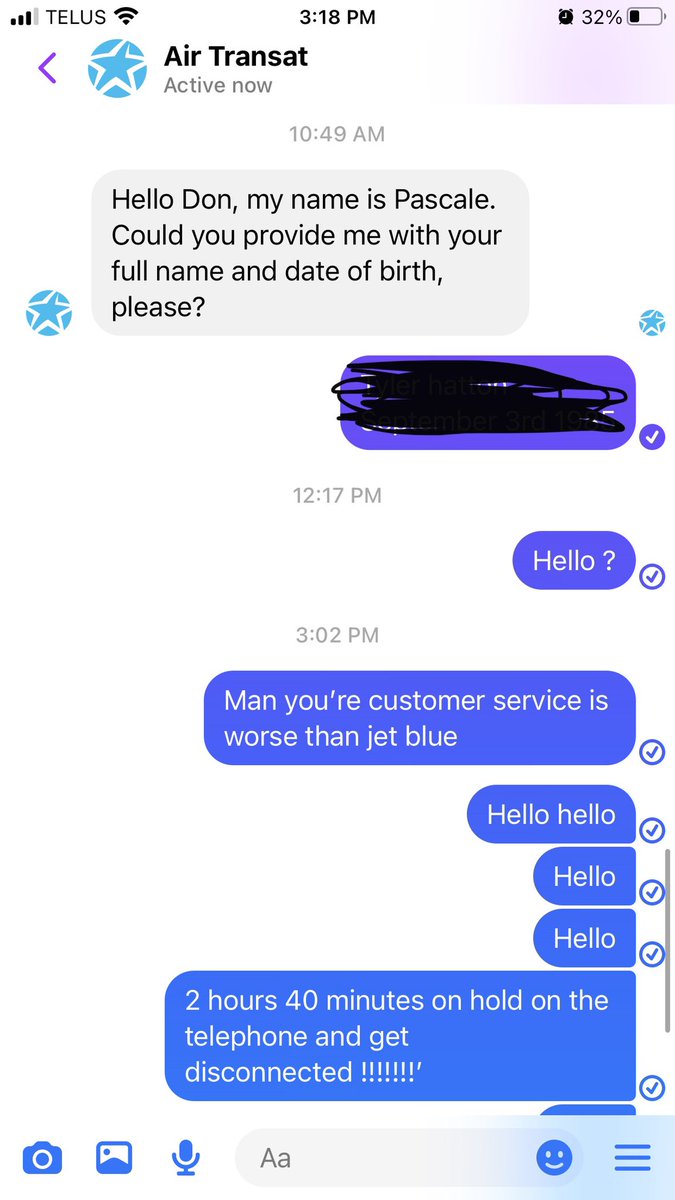 BarnyardAerials's tweet photo. @airtransat @offthejain Really helpful in n Facebook @airtransat …. This conversation started three days ago …. https://t.co/SBAXz07isV