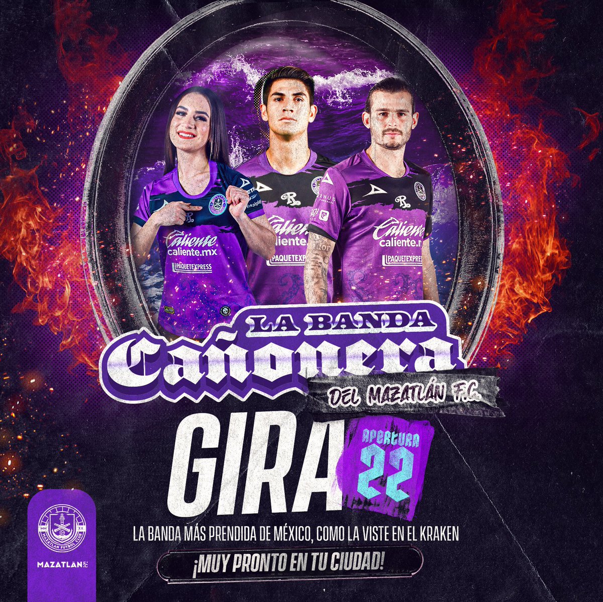 MazatlanFC's tweet photo. Anoten fechas y acompáñennos en la gira #Apertura2022 de la Banda Cañonera llegará a Mazatlán y distintos lugares de la República. 

#ARREbatando ⚓️ https://t.co/N0S1WhqDBD
