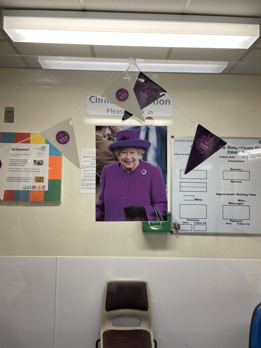 ZoeLineker's tweet photo. Glenfield Outpatients getting ready with decorating for the jubilee. Loving an excuse to get out the bunting!!!! ❤️💙@gallachez @dutton258 @misstickle101 @Reena_Karavadra @DebbieW18622714 https://t.co/mvR0G22vOH